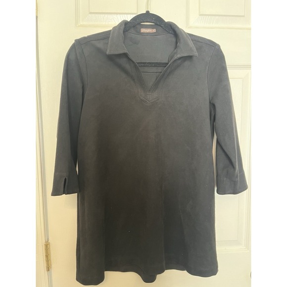 J.McLaughlin Black Tunic Top Pullover V-Neck Stretchy Soft Faux Suede Size M Emo - Picture 2 of 5